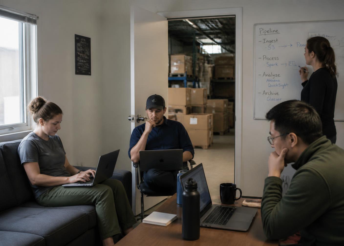 The Highpoint team working from a small office above a client warehouse